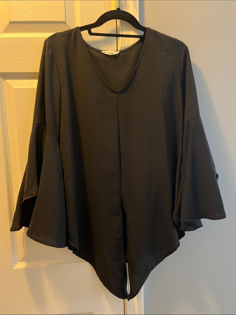 eesome Black Draped V-Neck Tunic with Flared Sleeves